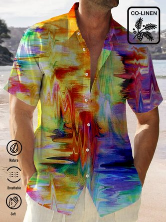Royaura Art Gradient Color Men's Cotton-Linen Casual Shirts Natural Breathable Summer Lightweight Plus Size Shirt