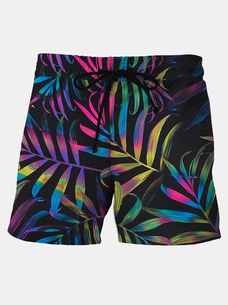 Royaura Vacation Beach Art Fancy Palm Leaves Men's Art Breathable quick Dry Casual Shorts