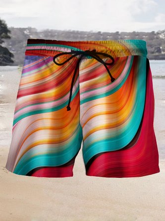 Royaura Hawaiian gradient multi-color water ripple texture men's breathable beach pants