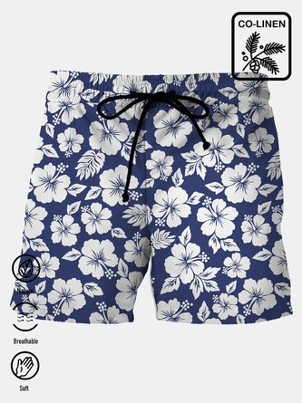 Royaura Cotton-Linen Casual Men's Vacation Hawaiian Big and Tall Aloha Board Shorts