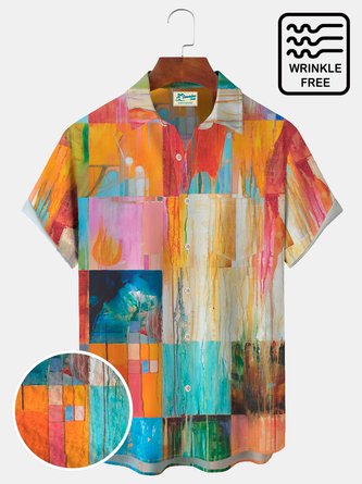 Royaura Casual Geometry Square Oil Mosaic Men's Dye Art Free Seersucker Big & Tall Aloha Shirt Custom Shirt