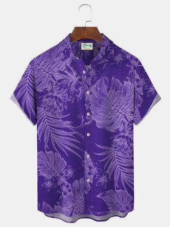 Royaura Tropical Plants Chest Pocket Short Sleeve Hawaiian Shirt