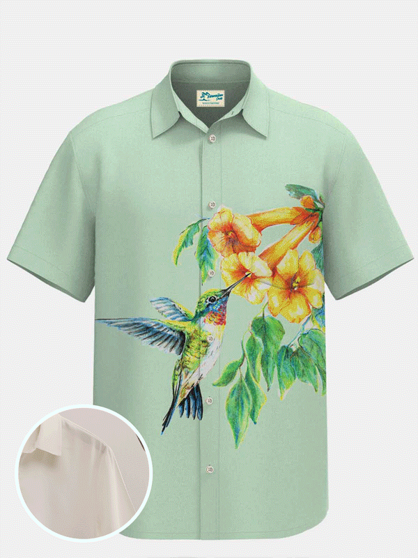 Royaura Waterproof Lily Bird Hawaiian Shirt  Stain-Resistant Hydrophobic Anti-Dirty