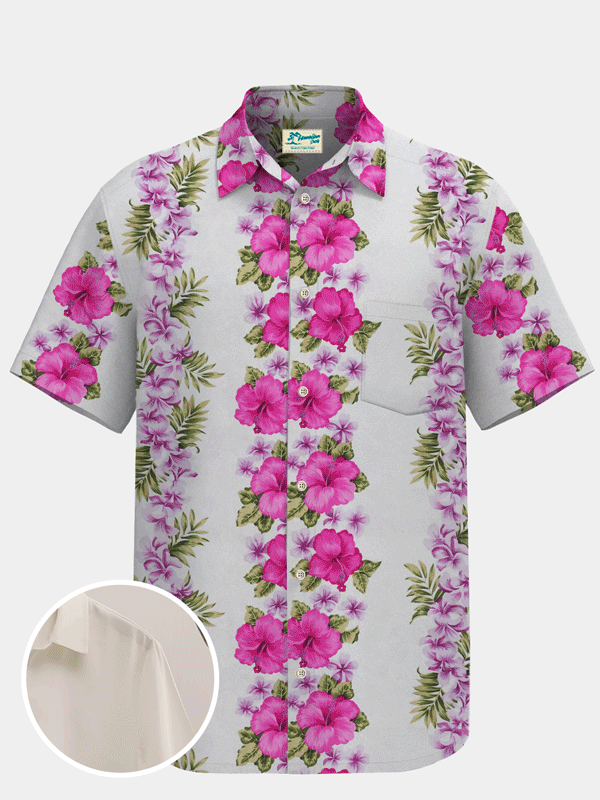 Royaura Waterproof Vintage Floral Hawaiian Shirt Hibiscus Beach Stain Resistant Pink Hydrophobic Breathable