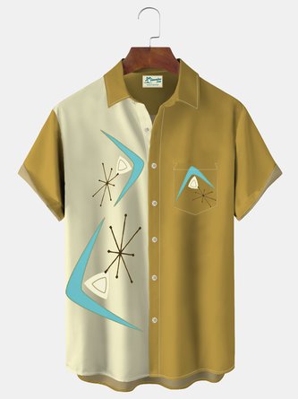 Royaura Mid Century Modern Geometry Print Men's Vacation Hawaiian Big and Tall Aloha Shirt