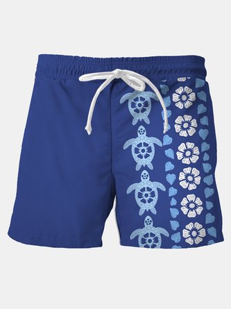 Royaura Vacation Beach Turtle Hibiscus Flower Men's Art Breathable quick Dry Casual Shorts Swim Trunks