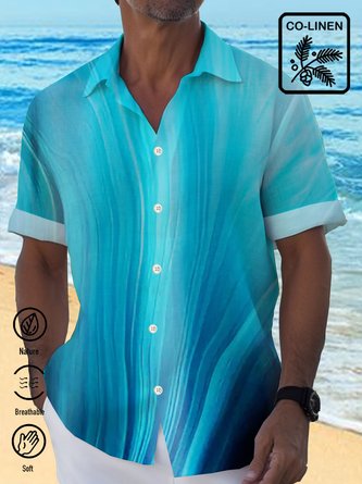 Royaura Cotton Linen Gradient Men's Hawaiian Button Down Shirt