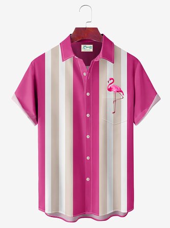 Ryaura Beach Holiday Flamingo Men's Hawaiian Shirts Stretch Big Size Vintage Bowling Shirts