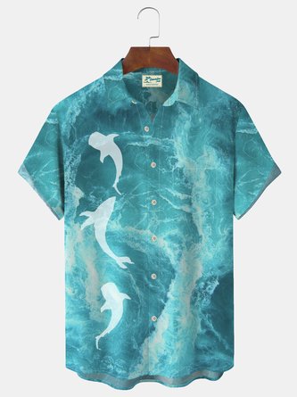 Royaura Whale Ocean Print Men's Vacation Hawaii Big And Tall Aloha Shirt
