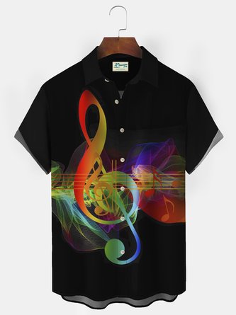 Royaura Men's Music Note Print Lapel Casual Loose Short Sleeve Hawaiian Shirt