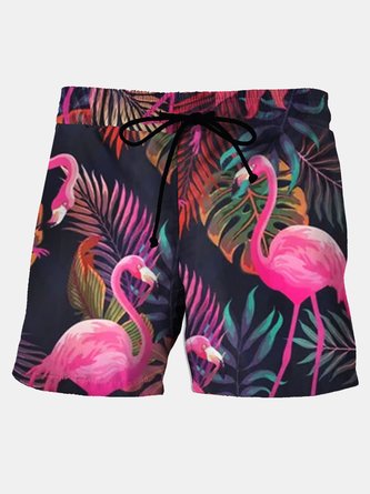 Royaura Swim Trunks Flamingo Print Men's Vacation Hawaiian Big And Tall Aloha Board Shorts