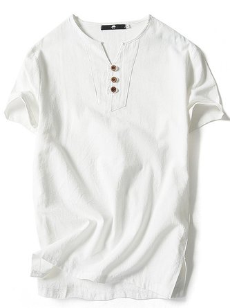 Royaura Men's Henley collar Short Sleeve Basic T-Shirt