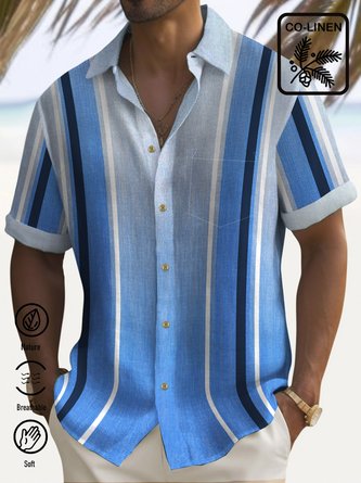 Royaura Beach Holiday Cotton Linen Blend Men's Bowling Shirts Stretch Breathable Hawaiian Camp Shirts