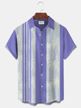 Royaura Beach Holiday Men's Purple Hawaiian Shirts Coconut Tree Art Stripe Stretch Vintage Bowling Camp Shirts