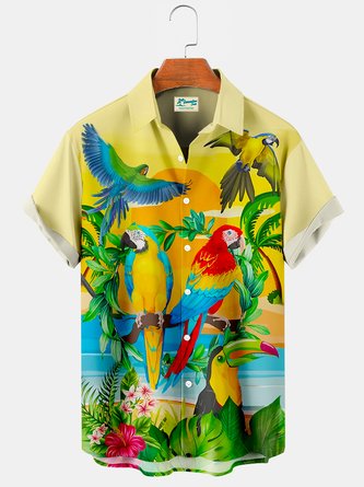 Royaura Parrot Print Beach Men's Vacation Hawaii Big And Tall Aloha Shirt