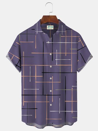 Royaura 50's Vintage Men's Hawaiian Shirts Medieval Geometric Art Aloha Camp Shirts