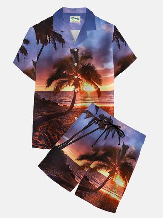 Royaura Hawaiian Coconut Men's Button Pocket Shirt Two-Piece Set