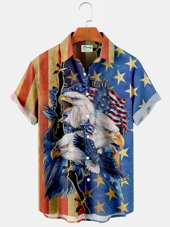 Royaura American Flag and Eagle Print Men's Big And Tall Shirts