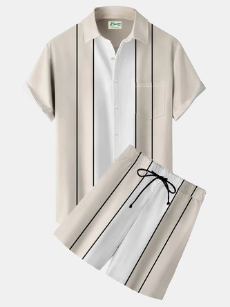 Royaura Vintage Bowling Stripes Men's Two-Piece Suits  Shirt And Shorts Set
