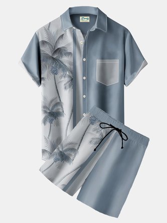 Royaura Hawaiian Coconut Stripe Men's Two-Piece Set Shirt And Shorts Set