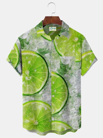 Royaura Beach Holiday Men's Hawaiian Shirt Lemon Stretch Plus Size Vacation Aloha Pool Shirts