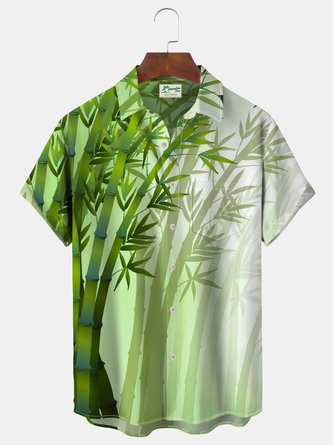 Royaura Pocket Bamboo Plant Print Beach Men's Hawaiian Big And Tall Shirt