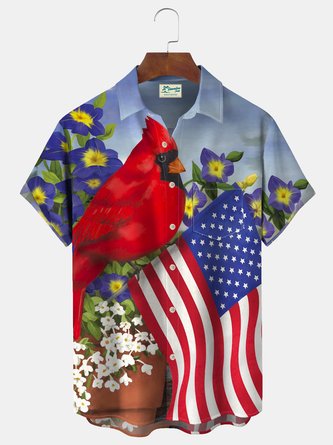 Royaura Pocket Cardinals Independence Day Flag Print Beach Men's Hawaiian Big And Tall Shirt