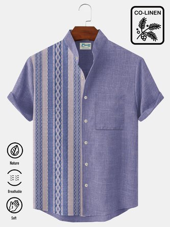 Royaura Pocket Vintage Aztec Ethnic Print Beach Men's Hawaiian Big And Tall Stand Collar Shirt