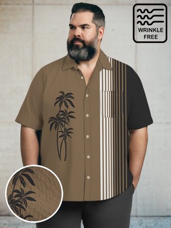 Big & Tall Retro Coconut Tree Fringes Free Seersucker Men's Shirts