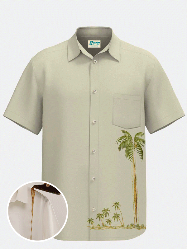 Royaura Waterproof Plam Tree Hawaiian Shirt Stain Resistant Tropical Beach Shirt