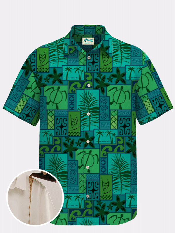 Royaura Waterproof Tiki Vintage Short Sleeve Hawaiian Shirt Stain-Resistant Lightweight