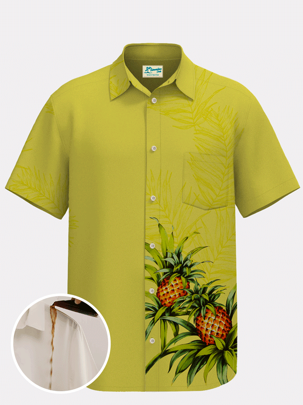 Royaura Waterproof Pineapple Hawaiian Shirt Tropical Fruit Stain-Resistant Hydrophobic Shirt