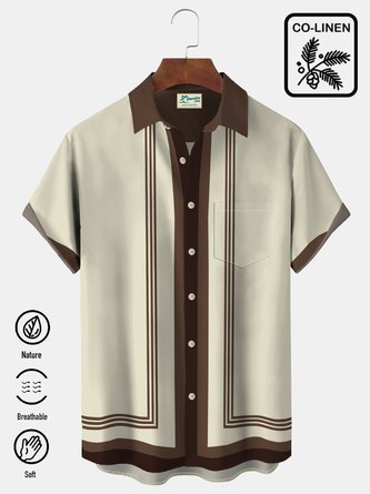 Royaura Linen Shirt Vintage Bowling 70s Stripes Print Beach Men's Hawaiian Big And Tall Shirt With Pocket