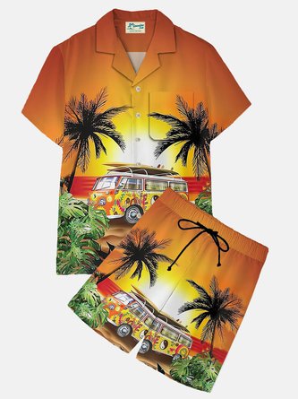 Royaura Hawaiian Coco Auto Men's Button Pocket Two-Piece Shirt And Shorts Set
