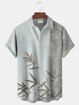 Royaura Bamboo Plant Print Beach Men's Hawaiian Big And Tall Shirt With Pocket