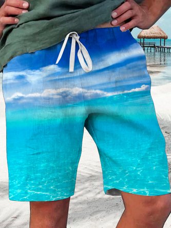 Royaura Men's Ocean Waves Holiday Board Shorts Art Stretch Basic Shorts Swim Trunks