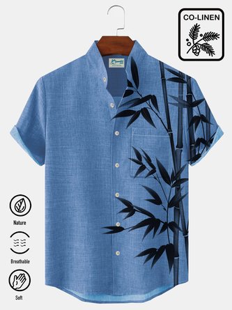 Royaura Cotton Linen Vintage Bamboo Men's Button Pocket Shirt