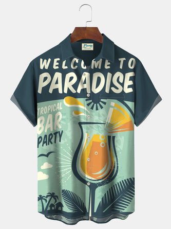 Royaura Text Cocktail Paradise Print Beach Men's Hawaiian Big&Tall Shirt With Pocket