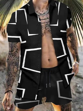 Royaura Beach Vacation Geometric Art Men's Hawaiian Outfit Stretch Plus Size Aloha Pool Shirts