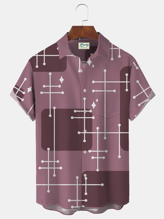 Royaura 50‘s Retro Mid-Century Modern Geometric Art Red Men's Casual Shirts Aloha Camp Pocket Shirts