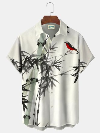 Royaura Plant Bamboo Bird Print Beach Men's Hawaiian Oversized Shirt With Pocket