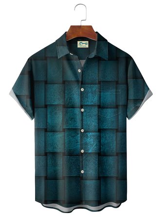 Royaura Vintage Plaid Textured Print Men's Button Pocket Shirt