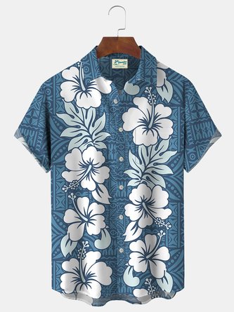 Royaura Vintage Bowling Ball Floral Print Beach Men's Hawaiian Oversized Shirt with Pockets