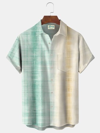 Royaura Vintage Bowling Gradient Print Beach Men's Hawaiian Oversized Shirt With Pocket