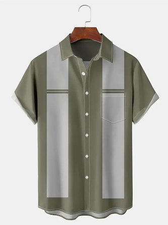 Royaura Vintage Bowling Print Men's Hawaiian Oversized Shirt With Pocket
