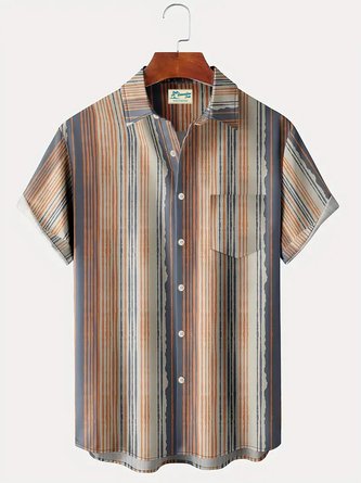 Royaura Retro Casual Stripe Print Men's Button Pocket Shirt