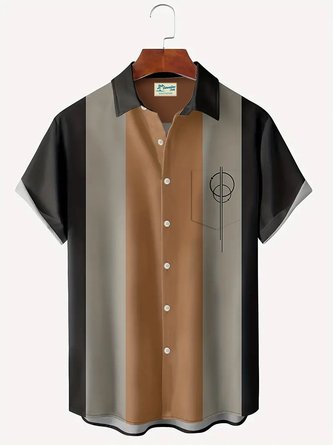 Royaura Vintage Bowling Geometric Print Men's Button Pocket Shirt