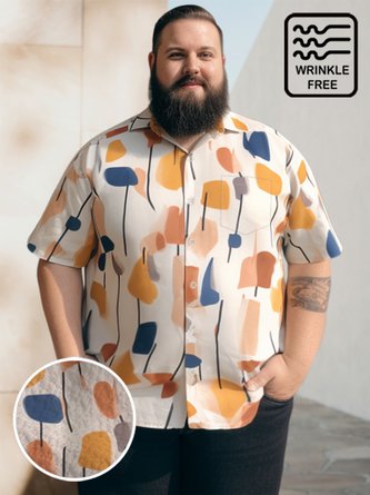 Big & Tall Retro Geometric Color Block Free Seersucker Men's Shirts