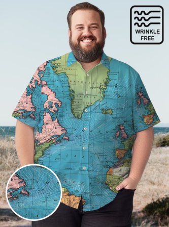 Big & Tall Retro World Map Navigation Free Seersucker Men's Shirts