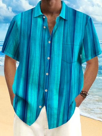 Royaura Hawaiian Gradient Print Men's Button Pocket Shirt